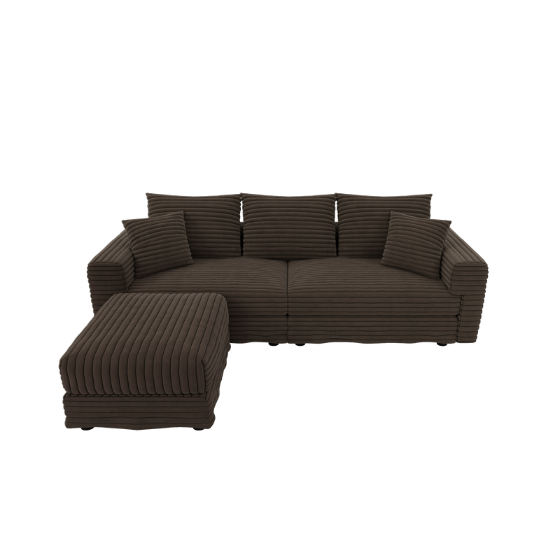 82.7 ' Plush Corduroy 3-Seat Sofa, Modern Comfy Upholstered Sofa Cloud Couch, Deep Seat Couches with Soft Pillows and 1 Ottomans, Convertible Sofa Lounge Chair, for Living Room,Apartment,Office,Camel