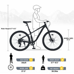 27.5 Inch Wheels 8 Speed Mountain Bike, for Men Women Boys and Girls, Front Suspension, Steel Frame