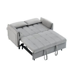 52 'grey modern velvet sofa, sofa pullout bed, small love seat casual sofa with back, pillow, pockets, living room furniture, 3 in 1 convertible sleep sofa bed.