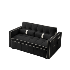 Modern 55.5' Pull Out Sleep Sofa Bed 2 Seater Loveseats Sofa Couch with side pockets, Adjsutable Backrest and Lumbar Pillows for Apartment Office Living Room