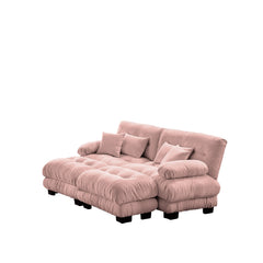 Cloud Couch Sleeper Sofa for Living Room, Chenille 2 Seater sofa with 2 Lumbar pillows and 2 throw pillows , Upholstered Wide Arm Sofa with 2 Ottomans,Chenille Pink