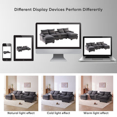 Modern U-shaped 6-Seat Sofa with Console, Cupholders, USB Ports, Velvet Upholstery in Gray