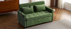Convertible Loveseat Sofa Bed with Adjustable Backrest, USB Ports, Phone Holder, Side Pockets, Green Chenille, 56.9'
