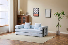 Floor Couch,Compression Sofa,Convertible Floor Sofa Bed-with Pillow Back Support Armrest,Comfy Futon Couch Lounge Sleeper Bed,Chenille fabric,for Living Room Bedroom (LIGHT-BLUE)