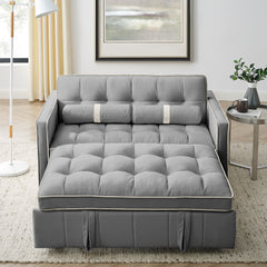 Modern 55.5' Pull Out Sleep Sofa Bed 2 Seater Loveseats Sofa Couch with side pockets, Adjsutable Backrest and Lumbar Pillows for Apartment Office Living Room