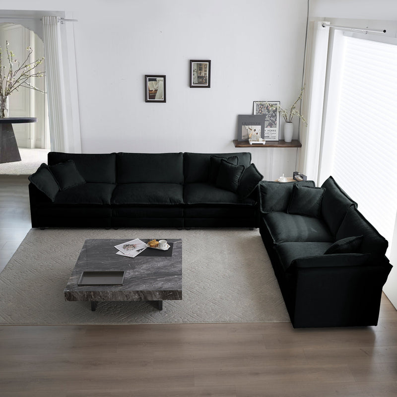 Sofa Set of 2 Chenille Couch, 2+3 Seater Sofa Set Deep Seat Sofa, Modern Sofa Set for Living Room, Black Chenille