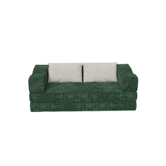 80 ' Convertible Couch Bed with 2 Pillows, 3-Seat Folding Floor Couch & King Size Bed Mattress, DIY Combination, Chenille, GREEN
