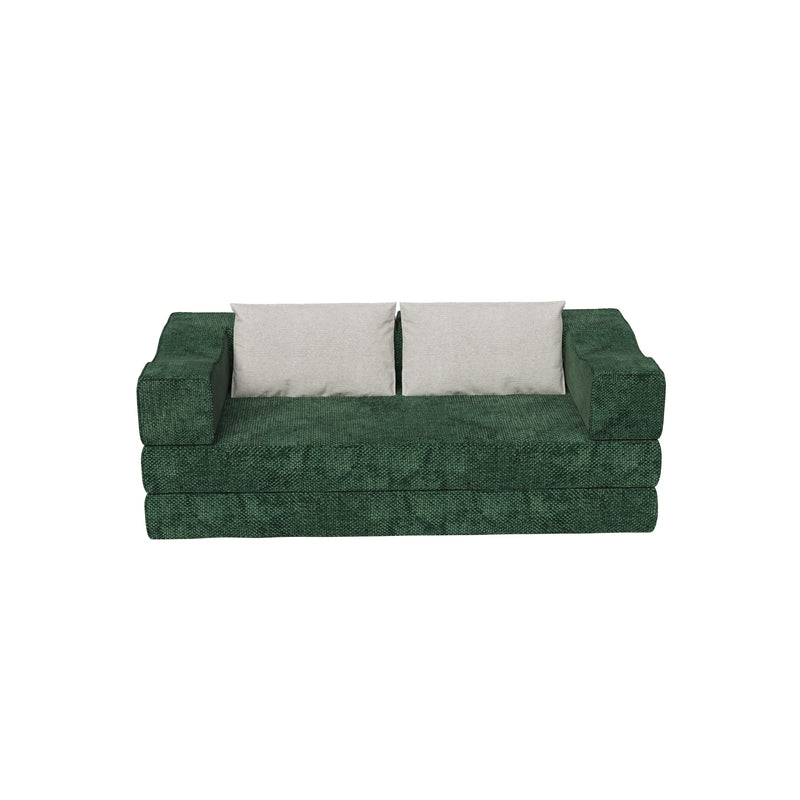 80 ' Convertible Couch Bed with 2 Pillows, 3-Seat Folding Floor Couch & King Size Bed Mattress, DIY Combination, Chenille, GREEN