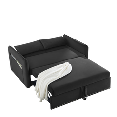 MH' Sleeper Sofa Bed w/USB Port, 3-in-1 adjustable sleeper with pull-out bed, 2 lumbar pillows and side pocket, soft velvet convertible sleeper sofa bed, suitable for living room bedroom