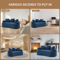 LY-025S Curved Loveseat Blue Full Compression Sponge Sofa, 30D Chenille No-Assembly Compact Sofa for Small Spaces & Apartments, 65'L, 300 lbs, 3 Pillows