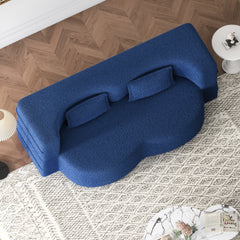 Modern Floor Sofa with 2 Pillows,Convertible Teddy Fabric Foam Filled Sleeper Sofa Bed,15 ' Full Size Folding Mattress for Living Room,Guest Bed,Playroom,no assembly required,Blue