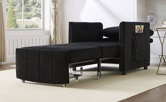 Upholstered Convertible Sleeper Sofa with 5-Position Backrest, Side Pockets, Storage, Black Chenille, 31.5'