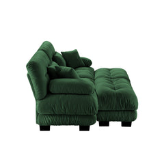 Cloud Couch Sleeper Sofa for Living Room, Chenille 2 Seater sofa with 2 Lumbar pillows and 2 throw pillows , Upholstered Wide Arm Sofa with 2 Ottomans,Chenille Green