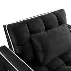 Convertible Sleeper Chair Sofa Bed with Multi-Pockets, Adjustable Pull Out Sofa for Small Spaces, Black Velvet