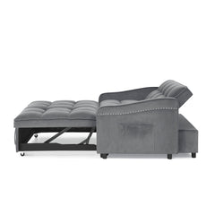 Loveseats Sofa Bed with Pull-out Bed,Adjsutable Back and Two Arm Pocket,TypeC and USB Charging with Copper nail,Grey (47'x53'x31')