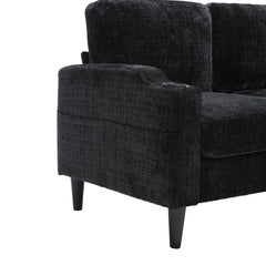 UNITED  WE WIN Sofa for three, solid wood frame, Chenille fabric, side pocket, with two cup holders, footstool with storagestorage sofa /Living room sofa cozy sectional  sofa