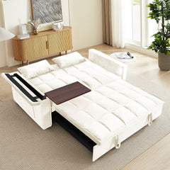 55.5 '3-in-1 foldable sofa bed, modern velvet double sofa, sofa bed with adjustable back, storage bag and pillow, hidden living room laptop desk with USB port, suitable for living room, bedroom(BEIGE)