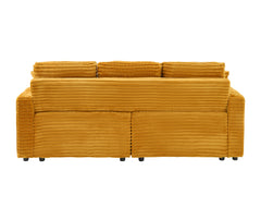 80-inch two-in-one pull-out sofa, foldable and hidden reclining function, corduroy fabric, equipped with cup holder and pillow, easily adaptable to living room space, orange