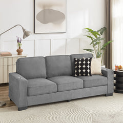 Modern Snowfleece Fabric 3-Seater Sofa with Cup Holders in Gray, 83.86'