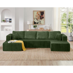 Modern Minimalist U Shape Modular Sectional Sofa Sleeper in Green Corduroy with Foam Filling