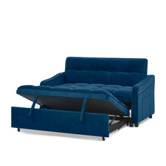 Loveseats Sofa Bed with Pull-out Bed,Adjsutable Back and Two Arm Pocket,TypeC and USB Charging with Copper nail,Blue (47'x53'x31')