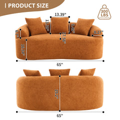 LY-025S Curved Loveseat Orange Full Compression Sponge Sofa, 30D Chenille No-Assembly Compact Sofa for Small Spaces & Apartments, 65'L, 300 lbs, 3 Pillows