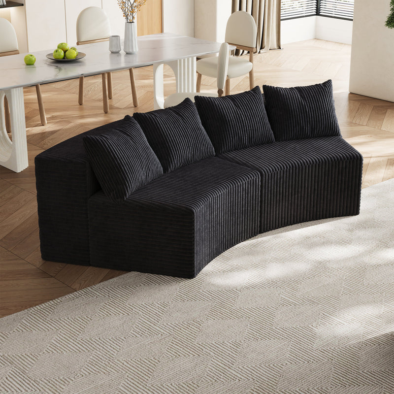 Corduroy curved sectional sofa with four pillows,Curved Symmetrical Modular Semi Circular Sofa Sectional for bedroom, living room, office for leisure or nap, reading room, and lobby(Two modules)