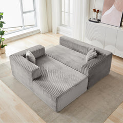 Compression Sectional Couch with Comfy Chaise, Boneless L Shape Sofa with Deep Seat, Minimalist Modular Couches Sleeper for Living Room Bedroom Apartment Lounge,corduroy,Grey