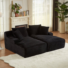 Compressible double chaise lounge - No Assembly Required, Fluffy Modern Sleeper Loveseat for Indoor Living Room Bedroom Reading