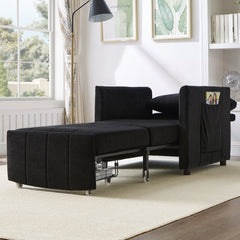 Upholstered Convertible Sleeper Sofa with 5-Position Backrest, Side Pockets, Storage, Black Chenille, 31.5'