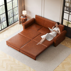 93.7 ' Pull Out Sofa Bed, 3-in-1 Faux Leather Convertible Sleeper Sofa with Nailhead Trim & Rolled Arm,Multi-Functional Sofa Bed for Living Room,Bedroom,Apartment,Office