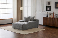 Oversized Chaise Lounge Chair Cozy Cloud Couch, Modern Plush Corduroy Upholstered Sleeper Sofa Daybed with 3 Throw Pillows and Wide Armrest for Living Room, No Assembly Required,Grey