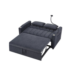 Convertible Sofa Bed Loveseat with USB Ports, Side Pockets, Cup Holders, and Phone Holder in Blue Grey Bella Fabric, 55.9'