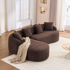 Compression Sponge L-Shape Sectional Sofa with Curved Chaise, Brown Modular Chenille Couch No Assembly Required, 30D High-Density for Living Room Bedroom Apartment Lounge.
