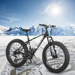 S26109 Elecony 26 Inch Fat Tire Bike Adult/Youth Full Shimano 21 Speed Mountain Bike, Dual Disc Brake, High-Carbon Steel Frame, Front Suspension, Mountain Trail Bike, Urban Commuter City Bicycle