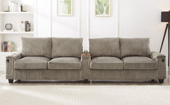 Modern 4-Seater Corduroy Sofa Couch with USB Ports, Hidden Storage Arms, and Flip-Top Cup Holders, Brown, 133 Inches