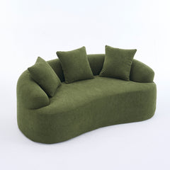 LY-025S Green Curved Loveseat: Compressed No Assembly, Chenille Small Sofa, 30D Sponge, Compact for Apartments, 65' L, 300Lbs, 3 Pillows