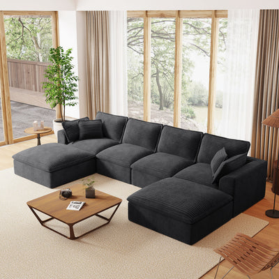 142*82' Fully Compressed Modular Sectional Sofa, U Shape with Ottomans, Luxury Corduroy with Extra Width&Depth Cloud Like Soft Cushion, No Assembly Required, for Living Room&Apartment,2 Colors