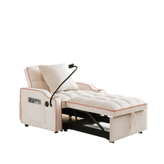 Convertible 3-in-1 Sofa Bed with USB Port and Multi-Pockets in Beige Velvet