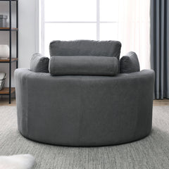 [Video] Welike Swivel Accent Barrel Modern Dark Grey Sofa Lounge Club Big Round Chair with Storage Ottoman Linen Fabric for Living Room Hotel with Pillows,2PCS.