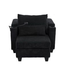 Convertible Chaise Lounge Sofa Chair Bed with USB Ports, Cup Holders & Storage, Black Corduroy, 37.4'