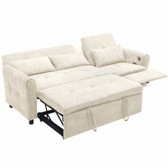 Beige 2-in-1 82' Three-seater Sofa with Pull-out Bed and Reversible Recliner, Chenille Upholstery