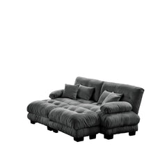 Cloud Couch Sleeper Sofa for Living Room, Chenille 2 Seater sofa with 2 Lumbar pillows and 2 throw pillows , Upholstered Wide Arm Sofa with 2 Ottomans,Chenille Gray