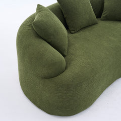LY-025S Green Curved Loveseat: Compressed No Assembly, Chenille Small Sofa, 30D Sponge, Compact for Apartments, 65' L, 300Lbs, 3 Pillows