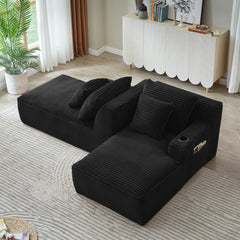 Compressible double chaise lounge with cupholders - No Assembly Required, Fluffy Modern Sleeper Loveseat for Indoor Living Room Bedroom Reading