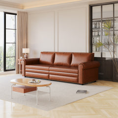 93.7 ' Pull Out Sofa Bed, 3-in-1 Faux Leather Convertible Sleeper Sofa with Nailhead Trim & Rolled Arm,Multi-Functional Sofa Bed for Living Room,Bedroom,Apartment,Office