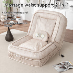 Upholstered Human Dog Bed for Adults and Pets - Bean Bag Floor Sofa with Massage Pillow, 5 Adjustable Positions & 2 Soft Pillows - Beige Velvet with Foam and Iron - Plastic Frame