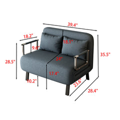 39″ Convertible Chair Bed, Tri-Fold Sofa Bed with Adjustable Backrest & Pillow, Leisure Chaise Lounge Couch with Sturdy Iron Frame for Home & Office, Comfortable Sleeper Chair