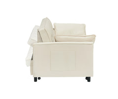 55-inch Beige velvet sofa bed, elegant and convenient, with storage pockets, cleverly interpreting the three-in-one conversion