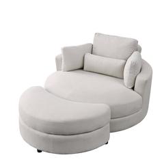 [Video] Welike Swivel Accent Barrel Modern Sofa Lounge Club Big Round Chair with Storage Ottoman Linen Fabric for Living Room Hotel with Pillows